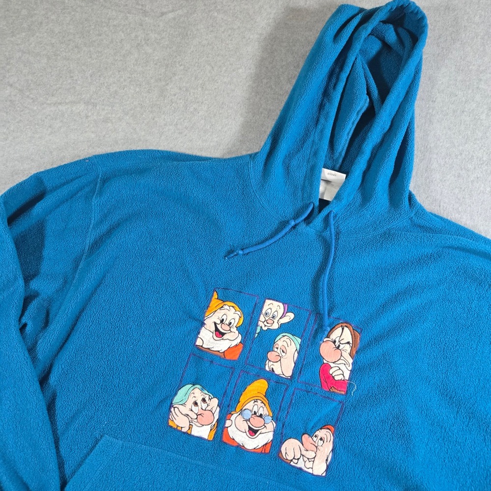 Disney Store Seven Dwarfs Fleece Hoodie Blue Mens XL Snow White Pullover